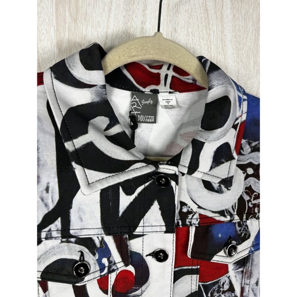 Dolcezza Simply Art Jacket S Red Black Abstract Cotton Blend NWT Chic - Picture 6 of 9